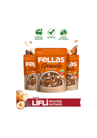 Fellas Protein Granola - Karışık Kuruyemiş & Kakao 270 G - 3'lü Paket