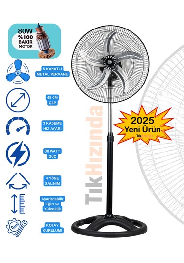 Dextel Vantilatör 5 Metal Kanatlı Soğutucu Pervane 80w