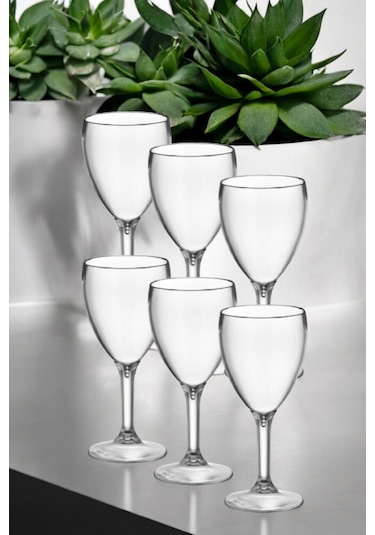 Kırılmaz Çizilmez Şarap Bardağı 320 Ml Polikarbon Şarap Kadehi 6 Adet Buzlu Şeffaf