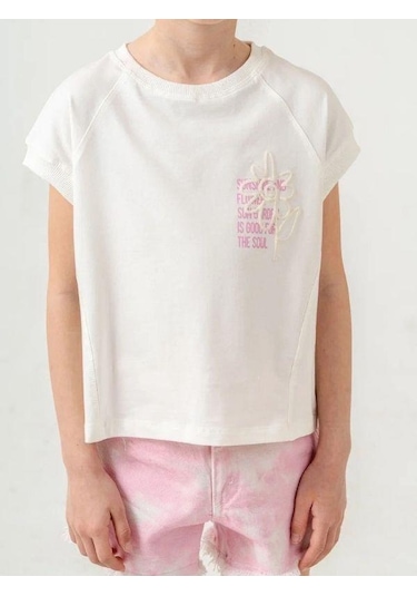 Kız Çocuk Batik Desenli Şortlu Takım-15885 Ekru