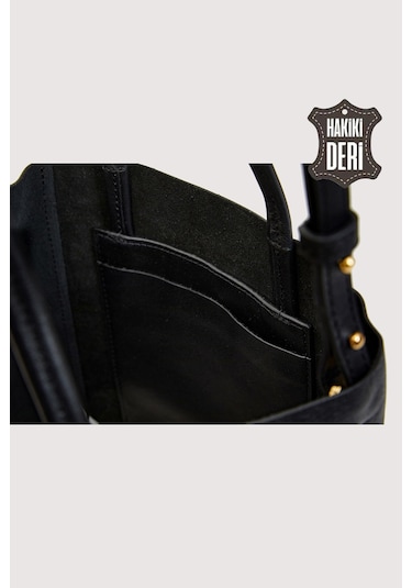 Hakiki Deri Kadın El Çantası Siyah Smr8751 Siyah
