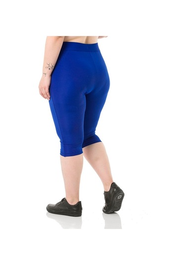 Büyük Beden Karyoka Dikişli Diz Altı İndigo Bayan Tayt