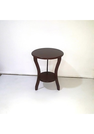 Üç Ayak Fiskos Çiçeklik Sehpa Parlak Ceviz Lake Boya Çift Kat Ahş