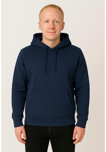 Axxel Erkek Lacivert Kapüşonlu Sweatshirt-w1108 Lacivert 3 İplik Şardonlu