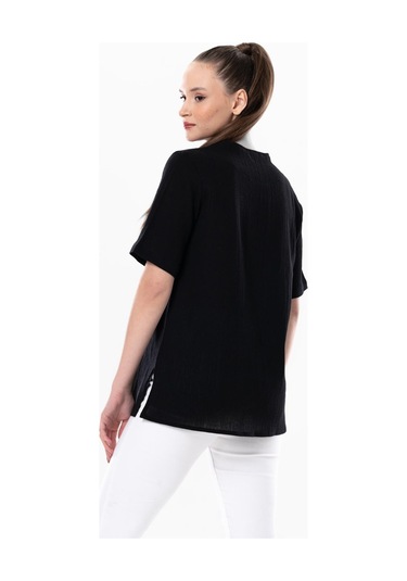 Kısa Kol Şile Bezi Gökkuşağı Nakış Detaylı Yazlık Bluz Siyah Syh-siyah Siyah