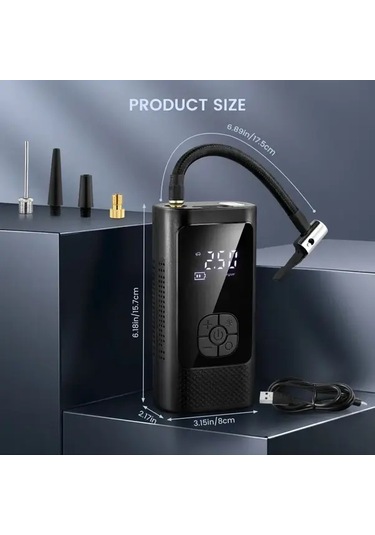 Willowhaven Jkuoo Elektrikli Mini Pompa 150psı Dijital Lcd Ekran Şişirme Aracı Siyah