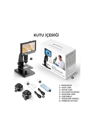 Exeo 12mp 2000x 7 İnch ips Ekran Dijital Mikroskop Şarjlı