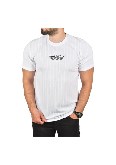 Deepsea Erkek Beyaz Dar Kesim Pamuklu Tişört Slim Fit Nefes Alan Yumuşak Dokulu Tişört 2504351 Beyaz