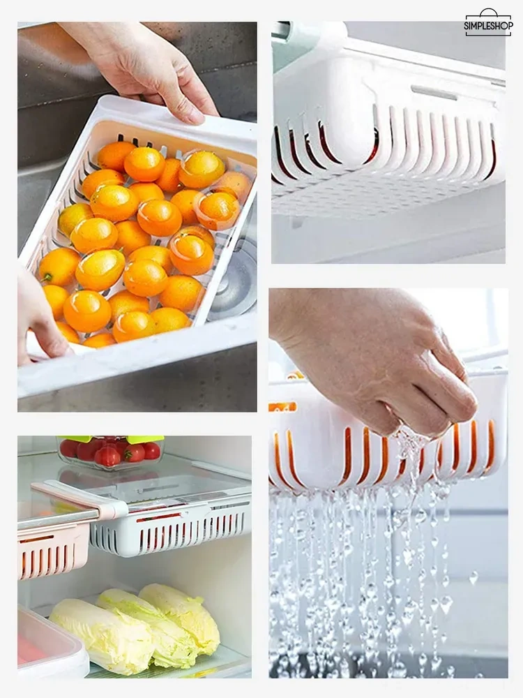 Konesam Romao Ayarlanabilir Buzdolabı Depolama Sepeti, Geniş Kapasiteli, Yiyecek-güzellik Ürünü Organizerı, Dondurucuya Uygun, Yıkama Makinesine Uygun, Havalandırmalı Tabanlı, 3 Renk Seçeneği Beyaz