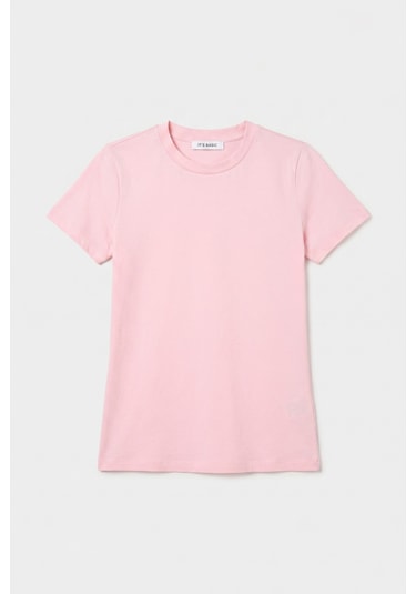 Itsbasic Kadın Light Pembe S6-98 Bisiklet Yaka %100 Organik Pamuk Esnek Kumaş T-shirt