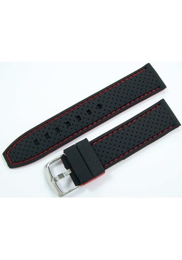 22Mm Kırmızı Dikişli Siyah Kauçuk Silikon Spor Saat Kordonu Kayış