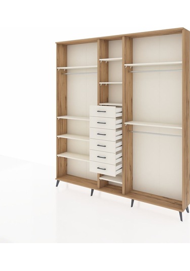 Arges Dolap 10 Raflı 6 Çekmeceli 3 Askılı 220x30x243 Çam-aytaşı/aytaşı Aytası/aytası