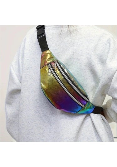 Fochsia Mavi Renkli Outdoor Bel Çantası, Yedi Renk Geçişli, Çapraz Omuz Çantası, Kamp Seyahat Günlük Kullanım Mavi