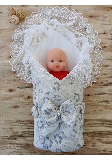 Yenidoğan Gül Sedefli Duvaklı Taş Fiyonk Erkek Bebek Kumru Kundak Bebek Battaniyesi Lacivert Çok Renkli