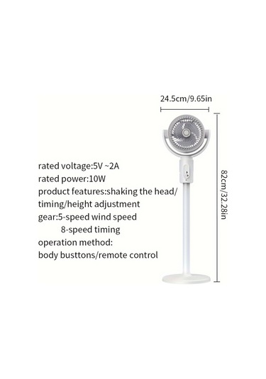 Tcherchi Zemin Ve Masaüstü Çift Amaçlı 5 Hız Ayarlı Hava Sirkülasyon Fanı Beyaz