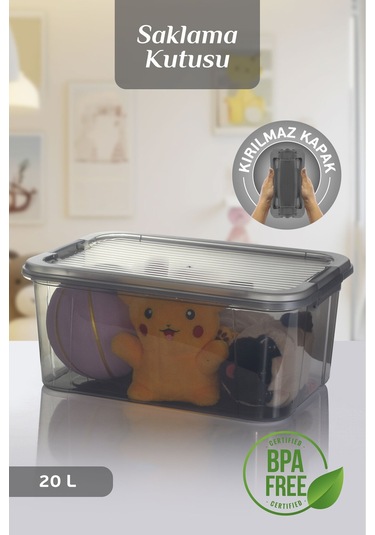 20 Lt Multibox Saklama Kabı - Kilitli Kapaklı Çok Amaçlı Düzenleyici Kiler Depolama Saklama Kutusu Siyah