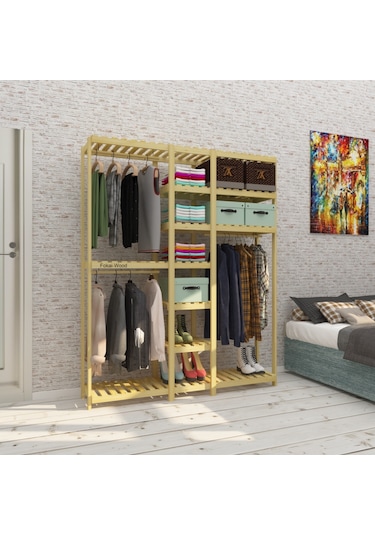Tres Espejo - Açık Ahşap El Yapımı Elbise Dolabı Tornavida - Matk