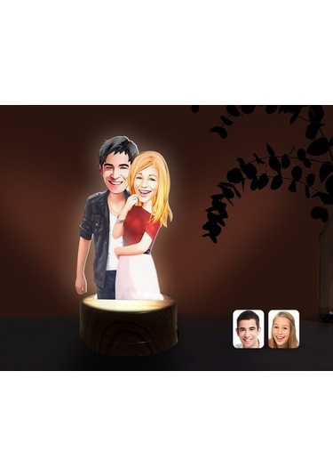 Kişiye Özel Sevgililer Karikatürlü Dekoratif 3D Biblo Led Işıklı (481495603)