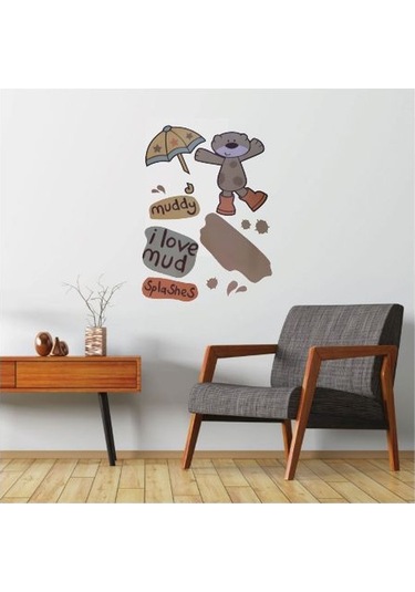 Duvar Süsü Sticker 2 Adet Çamurlu Ayı Desenli Pvc 70x50x0,5cm