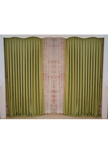 Fıstık Yeşili Renk Fon Kadife Perde Çift Kanat 1/3 Sık Pileli Dikim V-19 Fıstık Yeşili