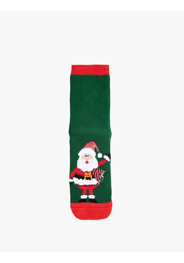 Koton Pamuklu Noel Baba Baskılı Yılbaşı Çorap Yeşil 6wkb80007aa Yeşil