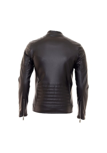 Oliggopol Erkek Siyah İç Cepli Slim Fit Spor Deri Ceket Dm Siyah