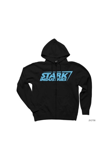 Stark Industries Siyah Fermuarlı Kapşonlu Sweatshirt Siyah
