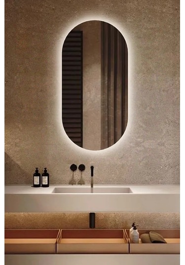 Fawdecor Led Işıklı Oval/kapsül Duvar Aynası 110 X 110 Beyaz Işık