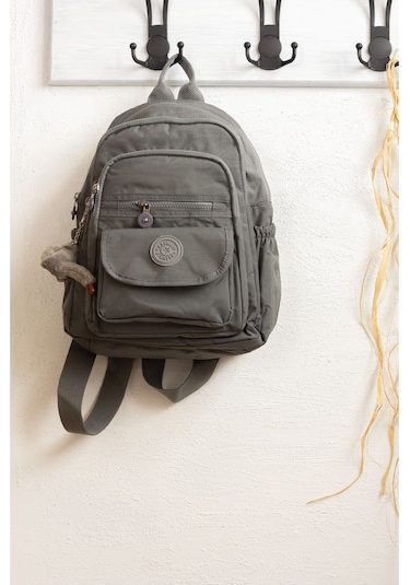 Krinkıl / Klinkır Su Geçirmez Ithal Kumaş Çok Gözlü Günlük Küçük Kadın Sırt Çantası Gri 8317 Gri