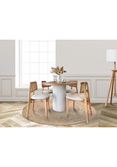 Arya Yuvarlak Ahşap Bohem Masa 90x90 Beyaz - Naturel