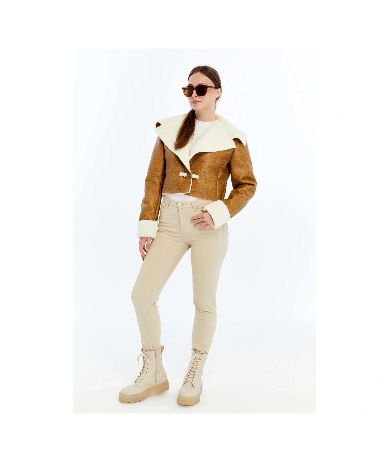 Kadın Oversize Deri Mont Kürklü Ceket Niş Kompakt Tasarım Günlük Spor Görünüm Sarı