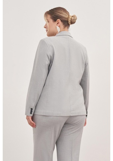 Astarlı Tek Düğmeli Blazer-1777-gri Gri