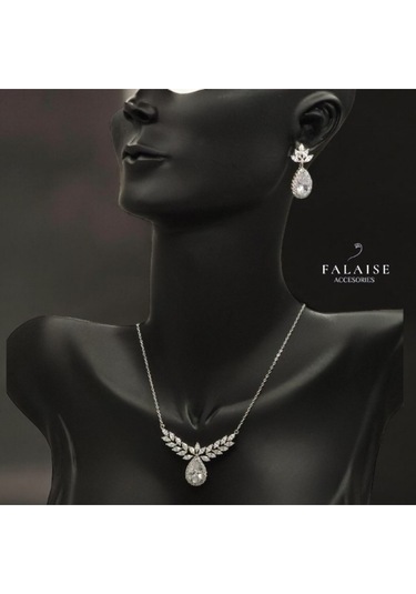 Zirkon Taşlı Damla Model Abiye Set Gümüş