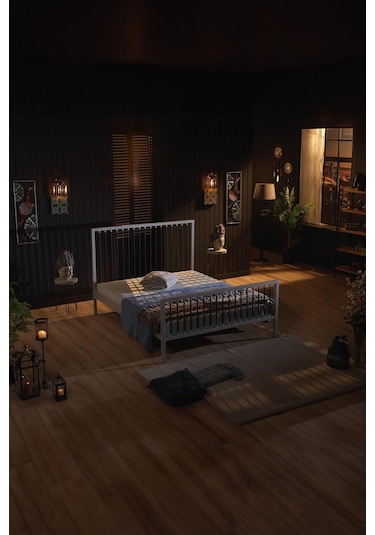 Breeze Tek Kişilik Ferforje Metal Karyola Beyaz-kahverengi Ahşap Latalı