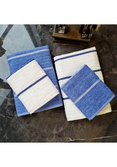 Navy 50 x 85 ve 70 x140 CM 4'lü Banyo Havlu Seti Mavi-beyaz Mavi - Beyaz
