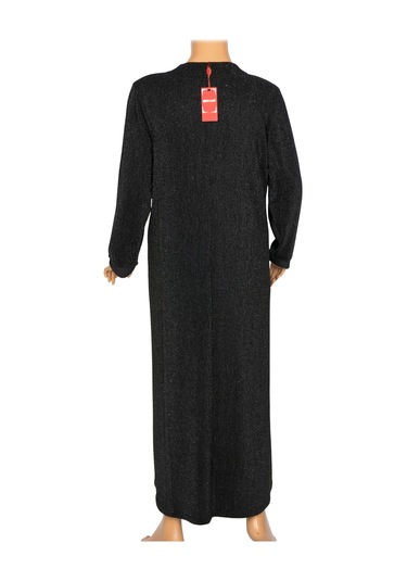 Hesna Kadın Berke Büyük Beden Sim Detaylı Boydan Siyah Elbise Siyah