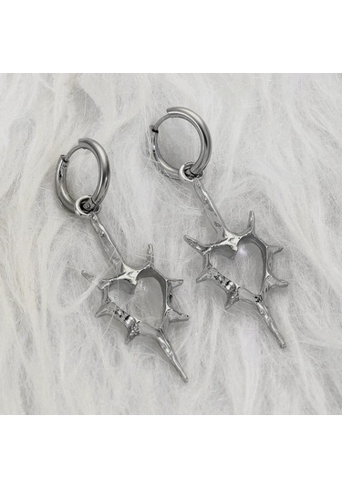 Conventions1 Diken Çivili Kalp Küpe Goth Çapraz Küpe Kadınlar Gümüş - Beyaz