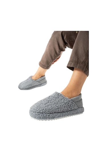 Kadın Lastikli Kaymaz Taban Peluş Havlu Kumaş Ev Ayakkabısı Panduf Gri-gri Gri