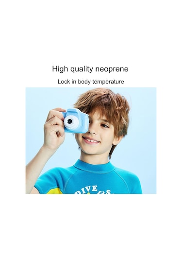 Dıve & Saıl 2.5mm Kısa Kollu Tek Parça Sıcak Çocuklar Wetsuit Şnorkel Soğuğa Dayanıklı Mayo Lacivert