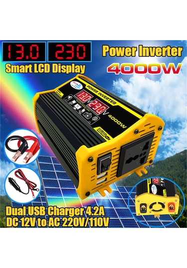 Taşınabilir İnverter Araba Güç İnvertörleri Dc12volt'tan Ac110/220volt'a Trafo 4000w Modifiye Sinüs -siyah