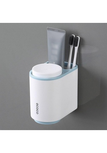 Mavi Banyo Aksesuarları Seti Diş Fırçası Tutucu Diş Macunu Dispenseri Duvara Monte Diş Fırçası Bardağı Depolama Raf Diş Macunu Sıkacağı Mavi