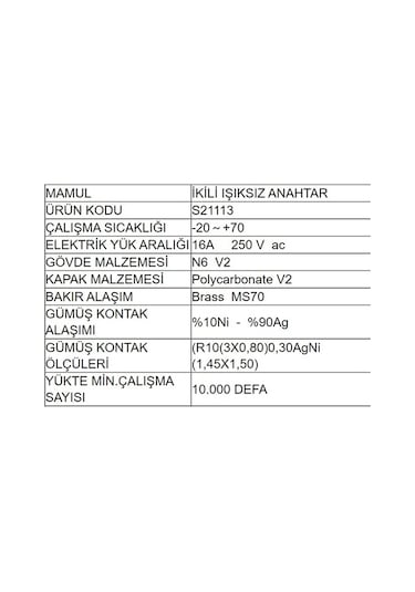 Açma Kapama Anahtar Ikili Işıksız Şalter S21113 Fiyatları ve