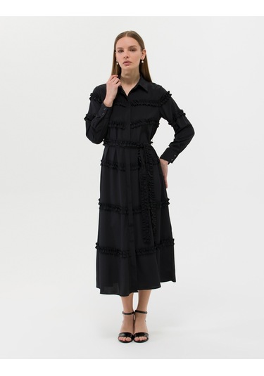 Pierre Cardin Kadın Siyah Comfort Fit Dokuma Elbise 50262953-vr046 Siyah