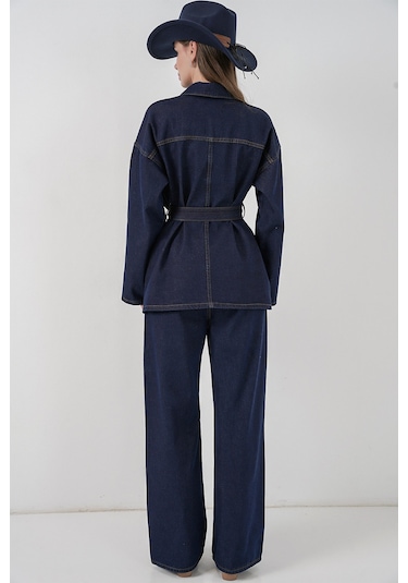 Kadın Ceket Pantolon Kot İkili Takım 30059 - Lacivert Lacivert