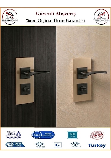 Grossavm Bravo Rozetli Wc Banyo Kapı Kolu - Mat Siyah - 1 Takım Ön Ve Arka