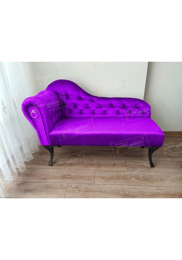 Dekoratif Bihter Koltuk Josefin Puf 120 Cm Siyah Ayak Lila