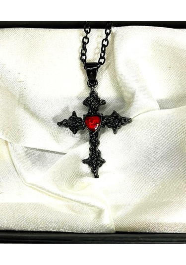 Dükkan Design İşelemeli Siyah Gotik Haç Kolye Siyah