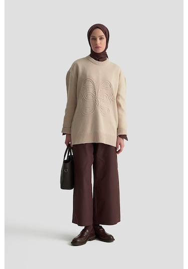 Armine İşleme Detaylı Kazak 25kd6003 Bej Bej