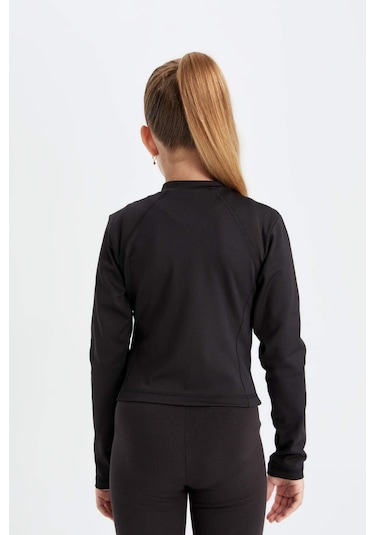 Defacto Kız Çocuk Basic Düz Fermuarlı Cepli Dik Yaka Siyah Hırka D2758A824AUBK81 Siyah