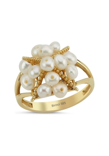 4,5 Mm Piramit Model Doğal İnci Yüzük Sarı